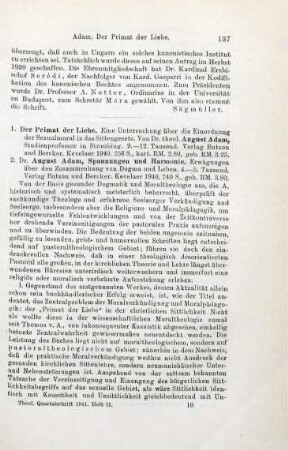 137-140 [Rezension] Adam, August, Der Primat der Liebe