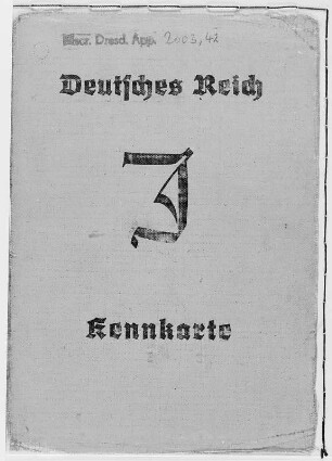 Kennkarte mit Judenkennzeichnung für Victor Klemperer vom 10.03.1939. Vorderseite