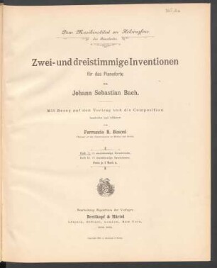H. 1: 15 zweistimmige Inventionen