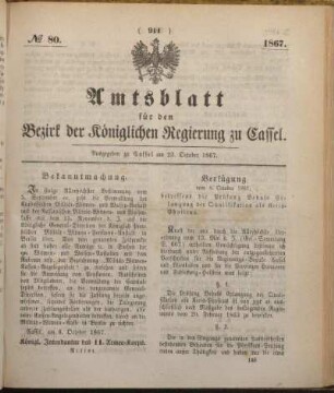 № 80. Ausgegeben zu Cassel am 23. October 1867.