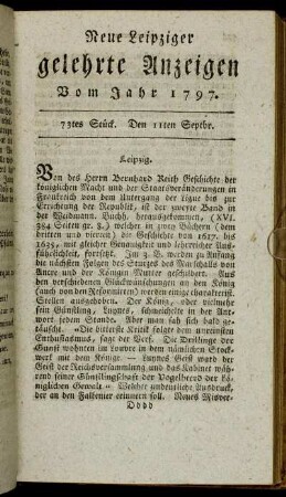 73tes Stück. Den 11ten Septbr.