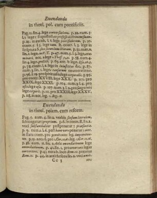 Emendanda in theol. pol. cum pontificiis. - Emendanda in theol. pol. cum Socinianis.