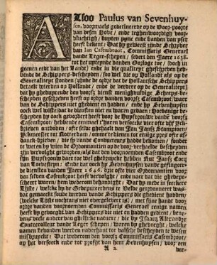 Sententie, By den Hove van Hollant gearresteert jegens Paulus van Sevenhuysen : Gepronuncieert den acht en twintichsten Iulij Anno 1660