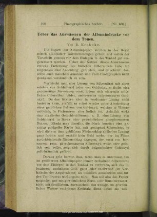 Ueber das Auswässern der Albumindrucke vor dem Tonen