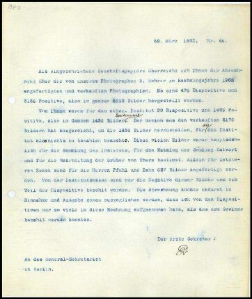 Bericht des ersten Sekretars an das General-Sekretariat