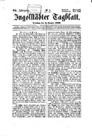 Ingolstädter Tagblatt. 1866,1, 1866, [1] = Jg. 7, Jan. - Juni