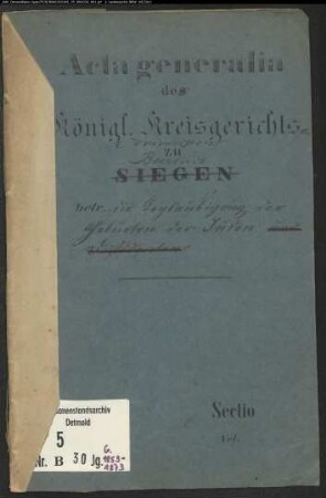 Belegakte zu den Zivilstandsregistern der Juden für den Ort Burbach, Kreis Siegen (G 1853-1873)