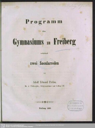 1859/60: Programm des Gymnasiums zu Freiberg : enthaltend zwei Saecularreden
