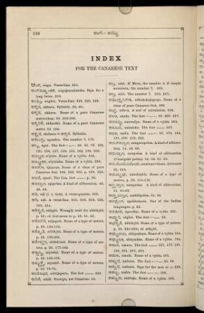 Index to the Canarese Text