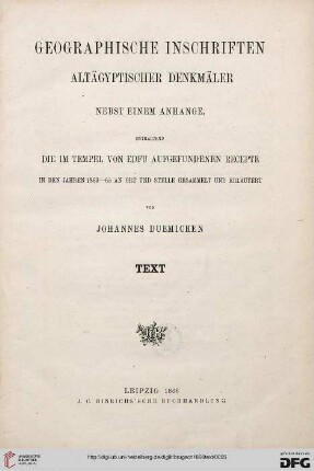 Text: Geographische Inschriften altägyptischer Denkmäler
