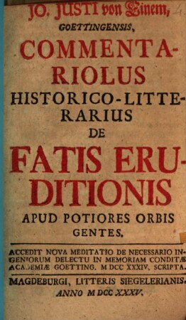 Commentariolus historico-litterarius des fatis, eruditionis apud potiores orbis gentes