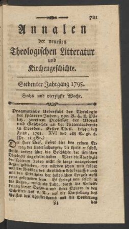 Sechs und vierzigste Woche