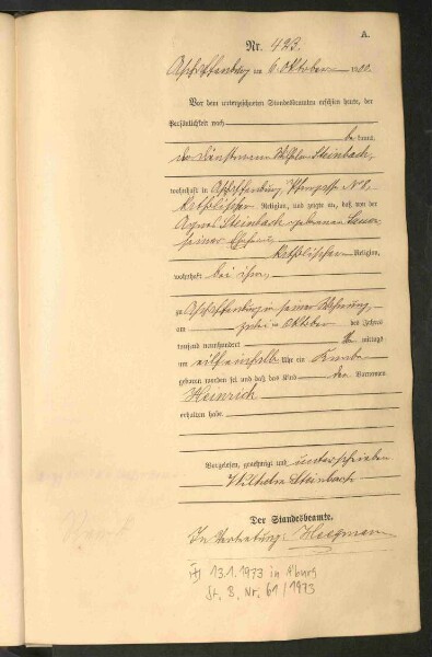 Standesamtsbuch der Stadt Aschaffenburg: Geburten 365/1900 - 184/1901
