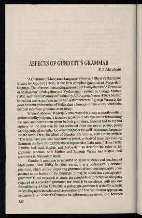 182-189, Aspects of Gundert's grammar