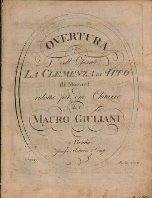 Overtura dell'opera "La clemenza di Tito" di Mozart : ridotta per due chitarre