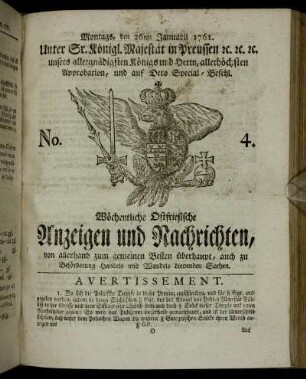 No. 4. Montags, den 26ten Januarii 1761.
