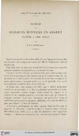 3.Ser. 3.1892: Notice sur quelques monnaies en argent frappées à Omme Dirman