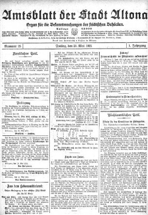 Nummer 25 : Freitag, den 20. Mai 1921