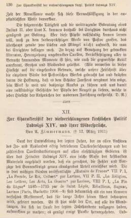 130-137 Zur Charakteristik der vielverschlungenen kirchlichen Politik Ludwigs XIV. und ihrer Widersprüche