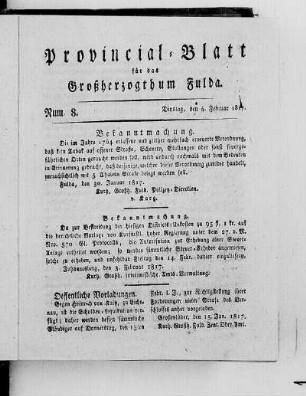 Num. 8, Ausgabe vom 4. Februar 1817