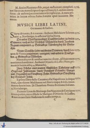 Mvsici Libri Latini, Germanici & Gallici.