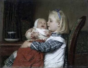 Sitzendes Mädchen mit Kleinkind