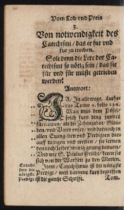3. Von notwendigkeit des Catechismi/ das er fur und fur zu treiben.