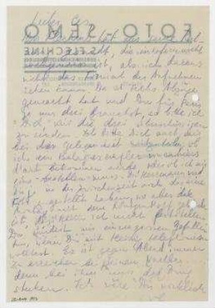Briefentwurf von Raoul Hausmann an Cesar Domela-Nieuwenhuis. [Jershöft]. Rückseite der Rechnung von S. Flechine / Foto-Semo.