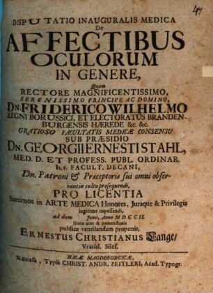 Disputatio inauguralis medica de affectibus oculorum in genere
