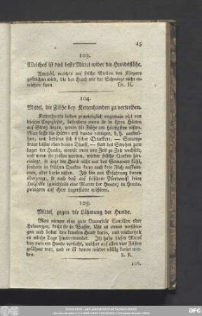 104. Mittel, die Flöhe bey Kettenhunden zu vertreiben.