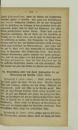 54. Brandenburg unter dem Hause Hohenzollern bis zur Vereinigung mit Preußen (1415 - 1618)