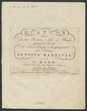 Quatuor Pour Deux Violons, Alto & Basse Oeuvre XV