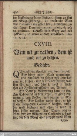 CXVIII. Wem nit zu rathen, dem ist auch nit zu helffen. Gedicht