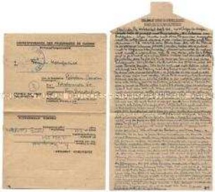 Brief von Harald von Koenigswald aus dem Kriegsgefangenenlager in Metz-Obreck an seine Ehefrau in Potsdam - Familienkonvolut