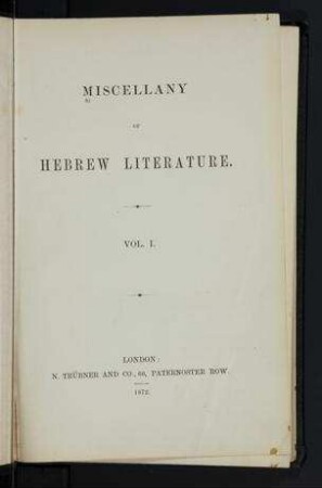Miscellany of Hebrew Literature