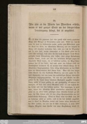 III. Wie sehr es die Würde des Menschen erhöht, wenn er mit ganzer Seele an der bürgerlichen Vereinigung hängt, der er angehört.