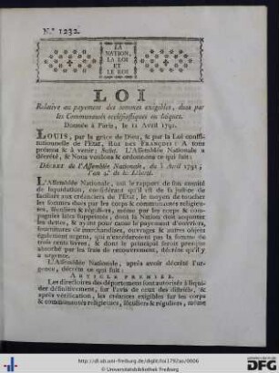 Loi Relative au payement des sommes exigibles.