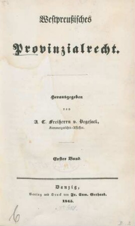 Bd. 1: Westpreußisches Provinzialrecht