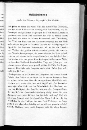 Selbstbesinnung. Macht der Heimat - Orgelspiel - Ein Gedicht