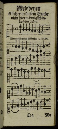 Melodeyen etlicher in diesem Buche nicht jedermänniglich bekandten Lieder.