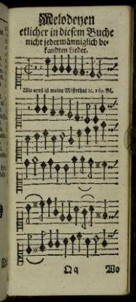 Melodeyen etlicher in diesem Buche nicht jedermänniglich bekandten Lieder.