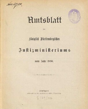Amtsblatt des Württembergischen Justizministeriums. 1890