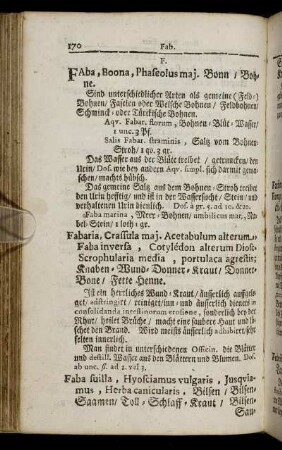FAba, [...] Bohne – Gypsus, Gypß/Sparkalck [...]