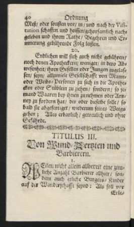 Titulus III. Von Wund-Aertzten und Barbierern.