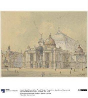 Wien, Projekt Theater, Perspektive mit mehreren Figuren und benachbarter Platzarchitektur