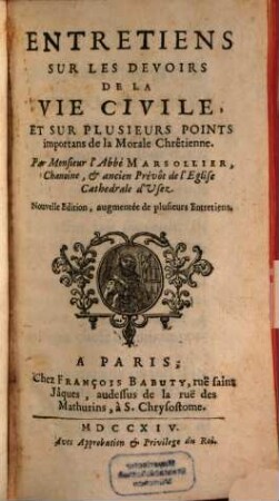 Entretiens sur les devoirs de la vie civile