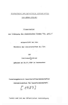 Syntaktische und semantische Eigenschaften von verba dicendi