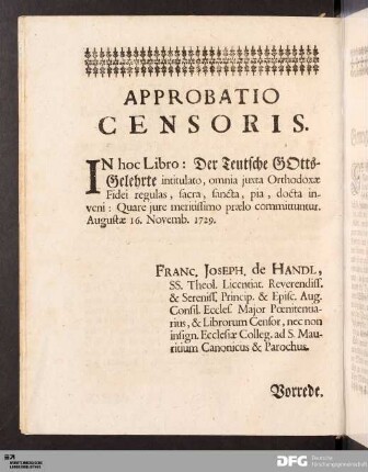 Approbatio Censoris.