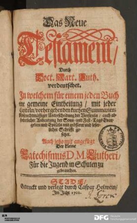 Das Neue Testament : Durch Doct. Mart. Luth. verdeutschet