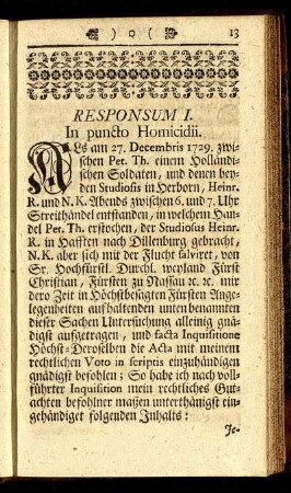 Responsum I. In puncto Homicidii.